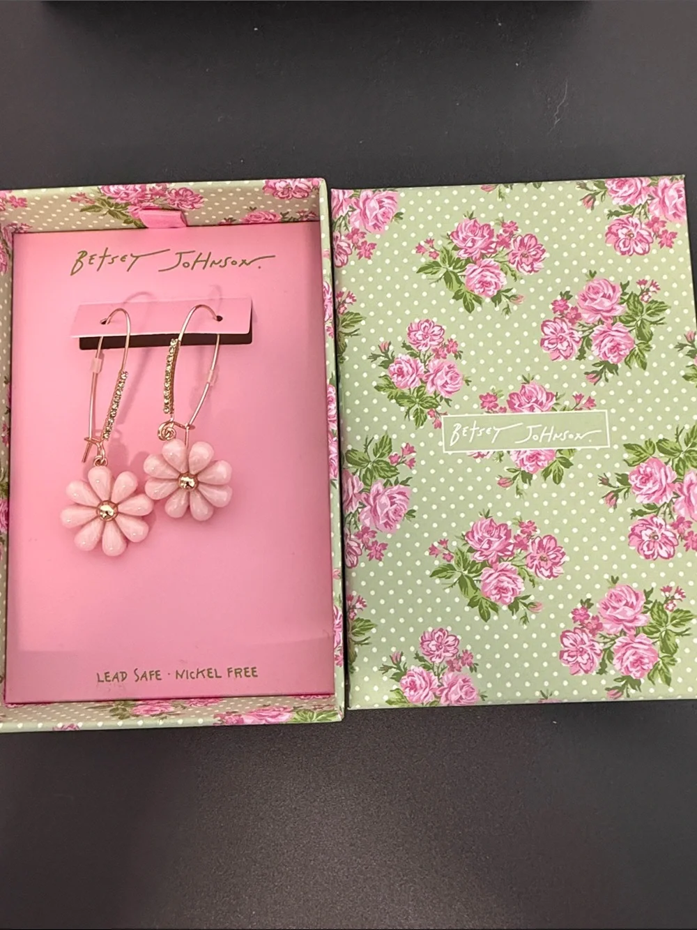 Betsey Johnson | Pink Flower Drop Earrings w/ Rhinestone Accents 🌸 - Picture 9 of 9